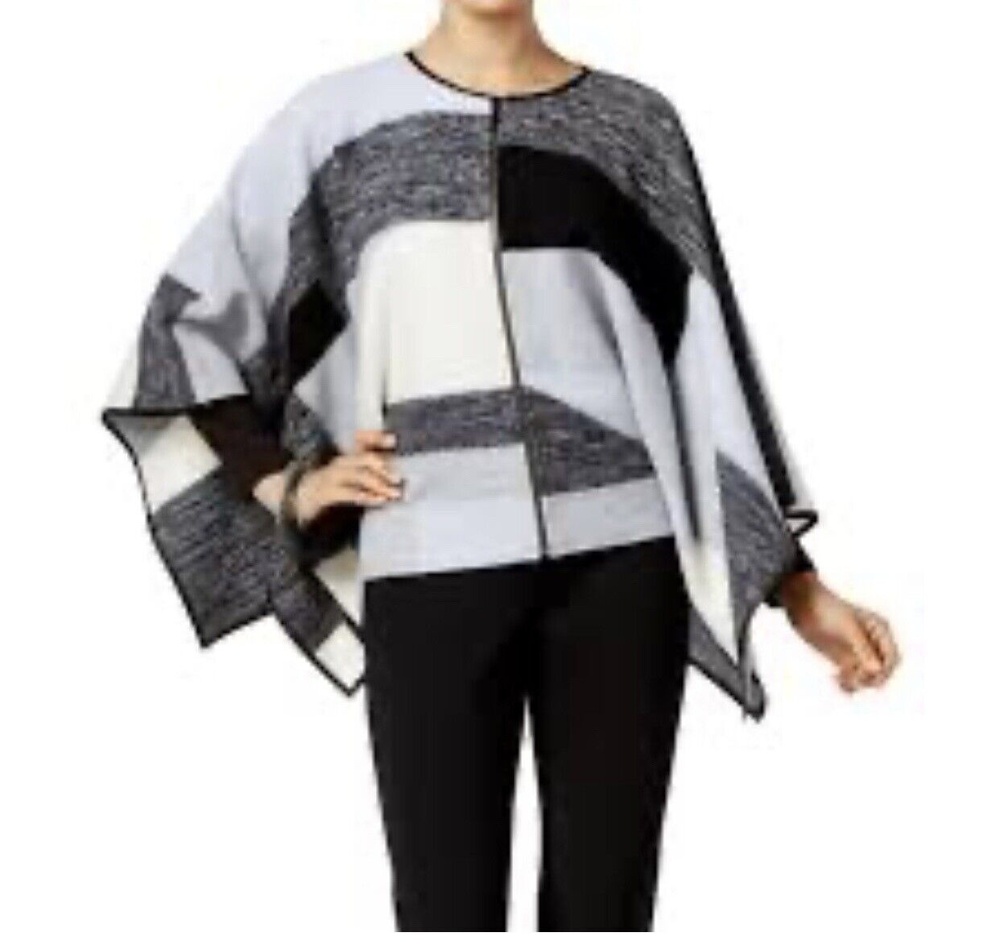 Alfani Merino Wool Colorblock Knit Sweater Cardigan Zip sexy S luxury patch